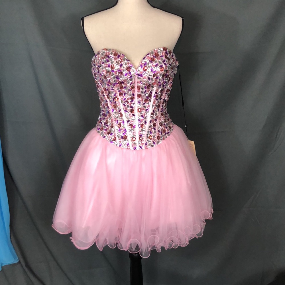 Alyce Paris Pink and Multicolor Sequin Prom Dress - Picture 1 of 12